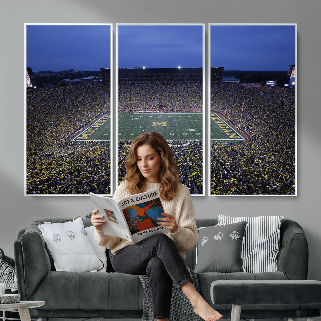 University of Michigan Wolverines Football Team Print, Ann Arbor, Home Bar Wall Decor