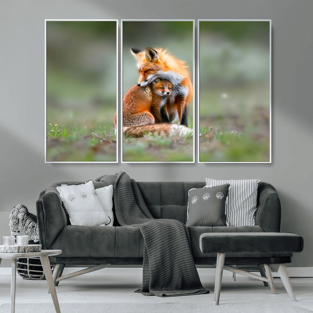 Heartwarming Fox and Baby Cub Wall Art | Canvas Print of Foxes in Nature