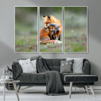 Heartwarming Fox and Baby Cub Wall Art | Canvas Print of Foxes in Nature