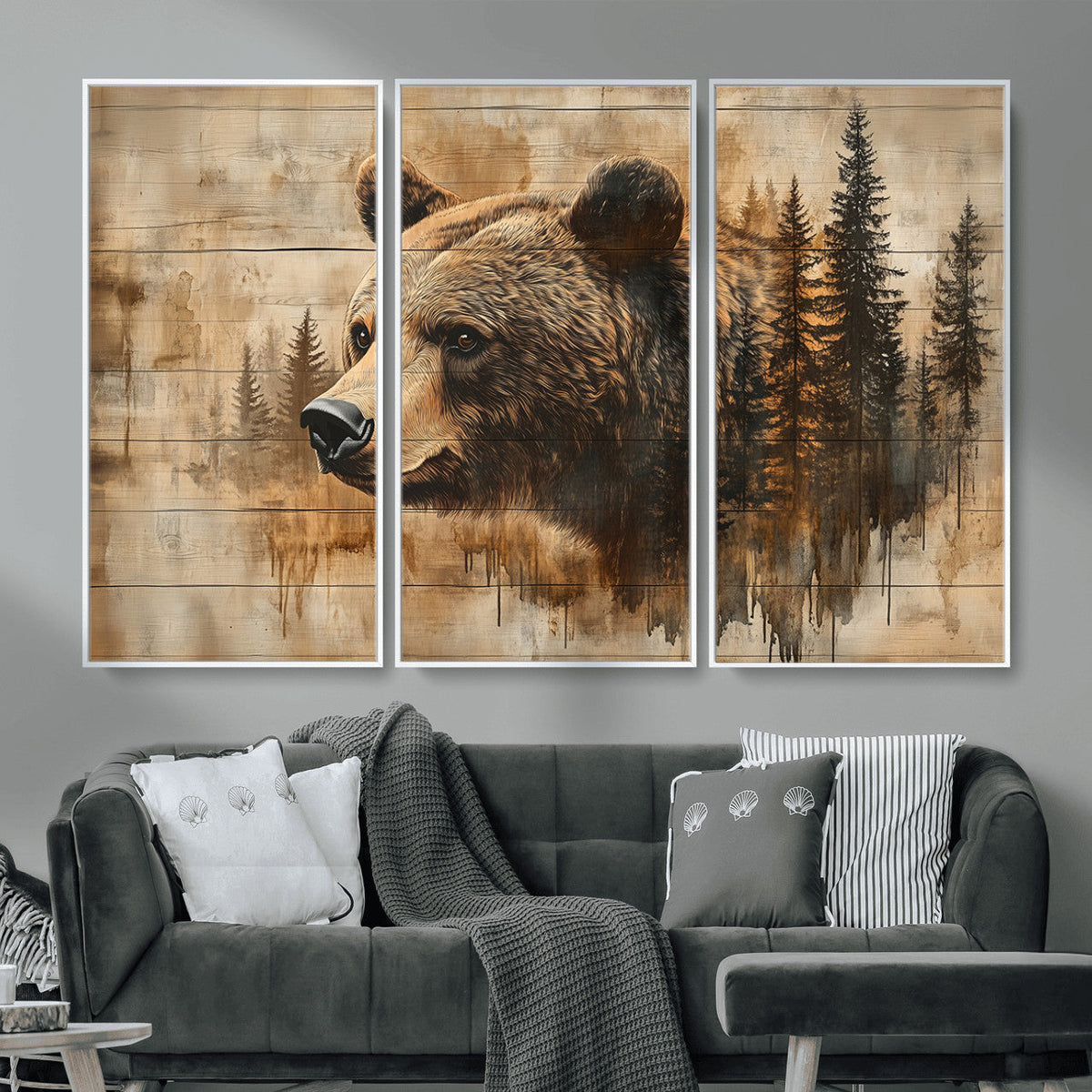 Rustic Grizzly Bear Wall Art, Abstract Grizzly 399 Bear Canvas Print, Woodland Wildlife