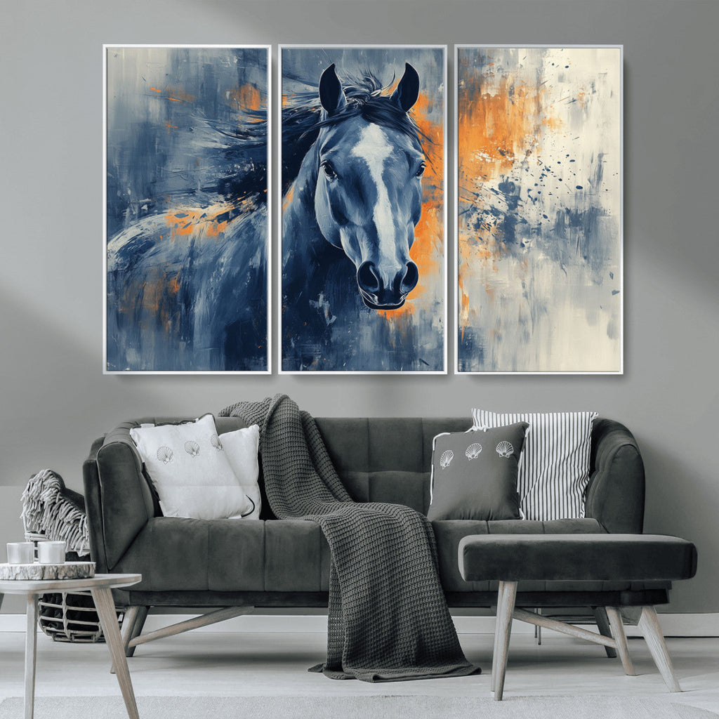 Abstract Blue Horse Wall Art Print Canvas | Western Horse Wall Art for Farmhouse Decor