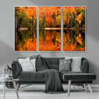 Forest Reflection Art | Autumn Forest Reflection Wall Art | Triptych Canvas Print