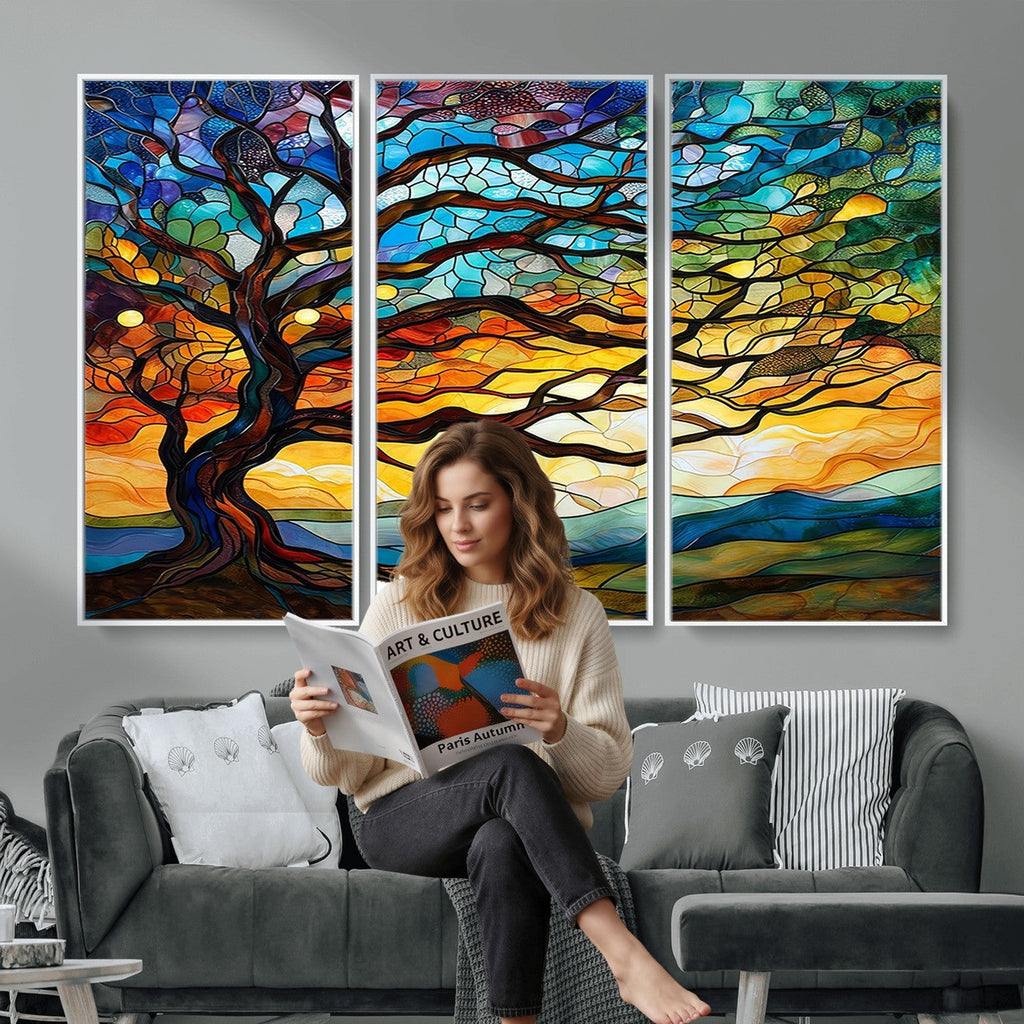 Mosaic Tree Wall Art | Ready to Hang Stained Glass Style Canvas Print