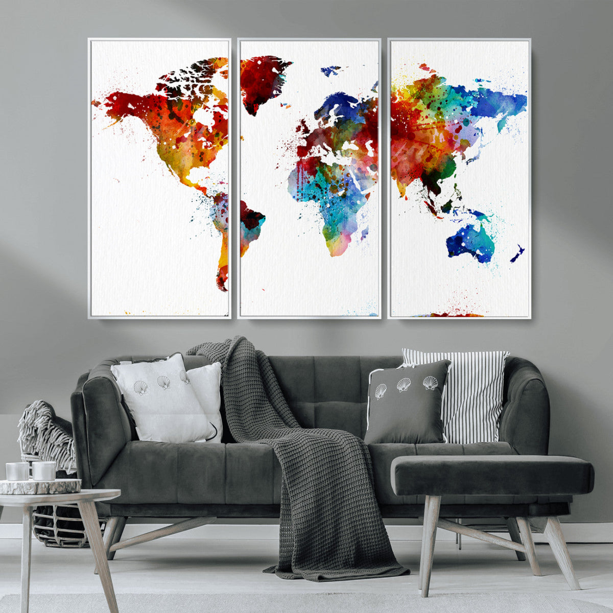 Colorful World Map Canvas Wall Art Print, Contemporary Global Map Artwork