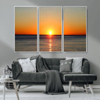 Golden Horizon Sunset Over Ocean Wall Art Canvas Print | Tropical Beach Canvas