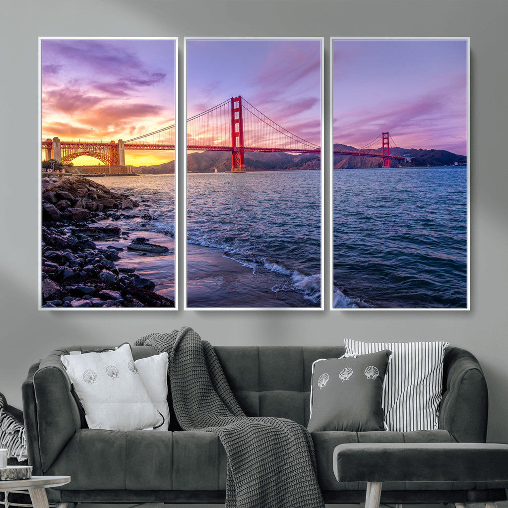 Golden Gate Bridge Wall Art Canvas Print, Framed San Francisco Sunset Landmark