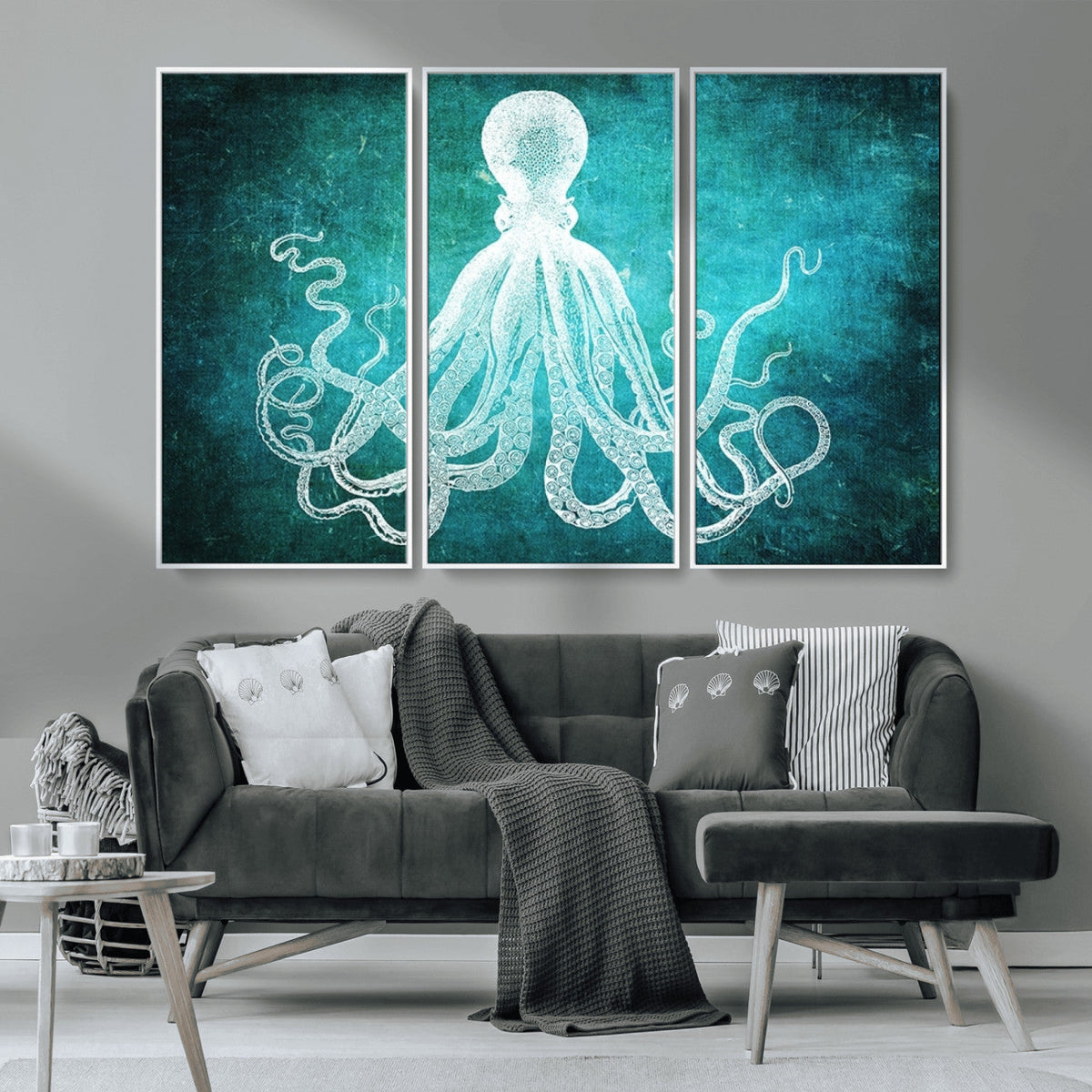 Green Octopus Abstract Wall Art Canvas Print
