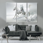 Large Wall Art Canvas Print, Beautiful Running White Horses