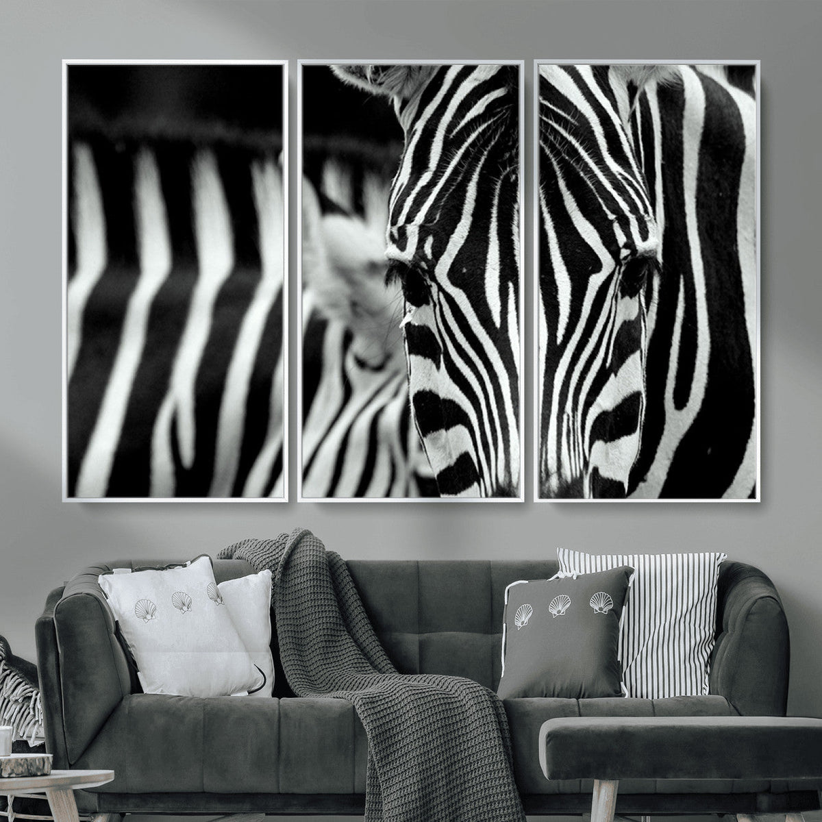 Zebra Wall Art | Zebra Close Up Canvas Print | Framed Black and White Wildlife