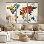 Watercolor World Map Canvas Print | Framed Travel Map Wall Art for Couples