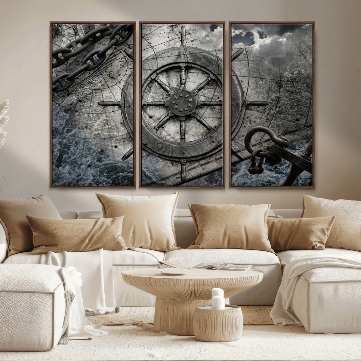 Ship Steering Wheel Vintage Wall Art Canvas Print