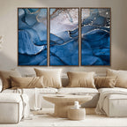 Navy Blue Canvas Art Abstract Print | Elegant Triptych Modern Art