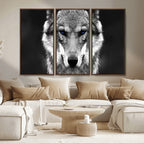 Black and White Wild Wolf Wall Art Canvas Print