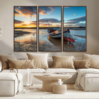 Small Boat At The Beach Sunset Wall Art, Boat Sunset Wall Art Canvas Print