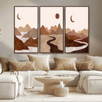 Boho Wall Art Canvas Print Set | Mid-Century Bohemian Wall Artwork, Boho Neutral