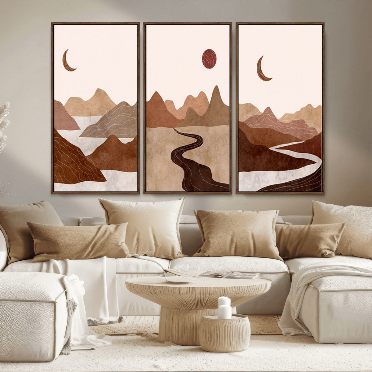 Boho Wall Art Canvas Print Set | Mid-Century Bohemian Wall Artwork, Boho Neutral