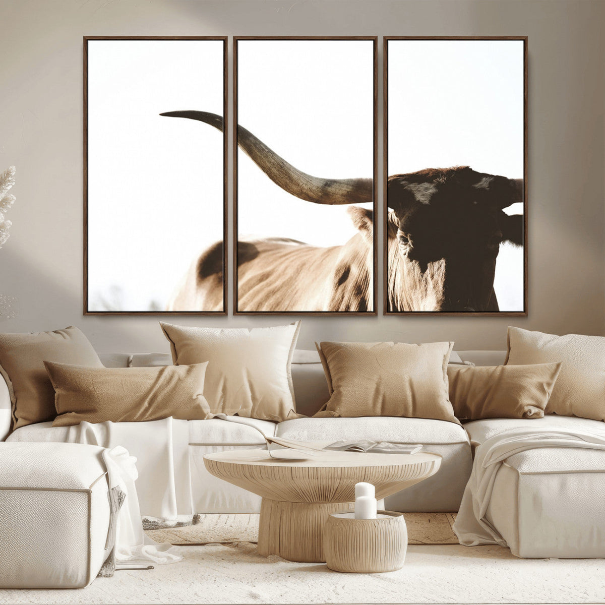 Texas Longhorn Wall Art Canvas Print, 3-Panel