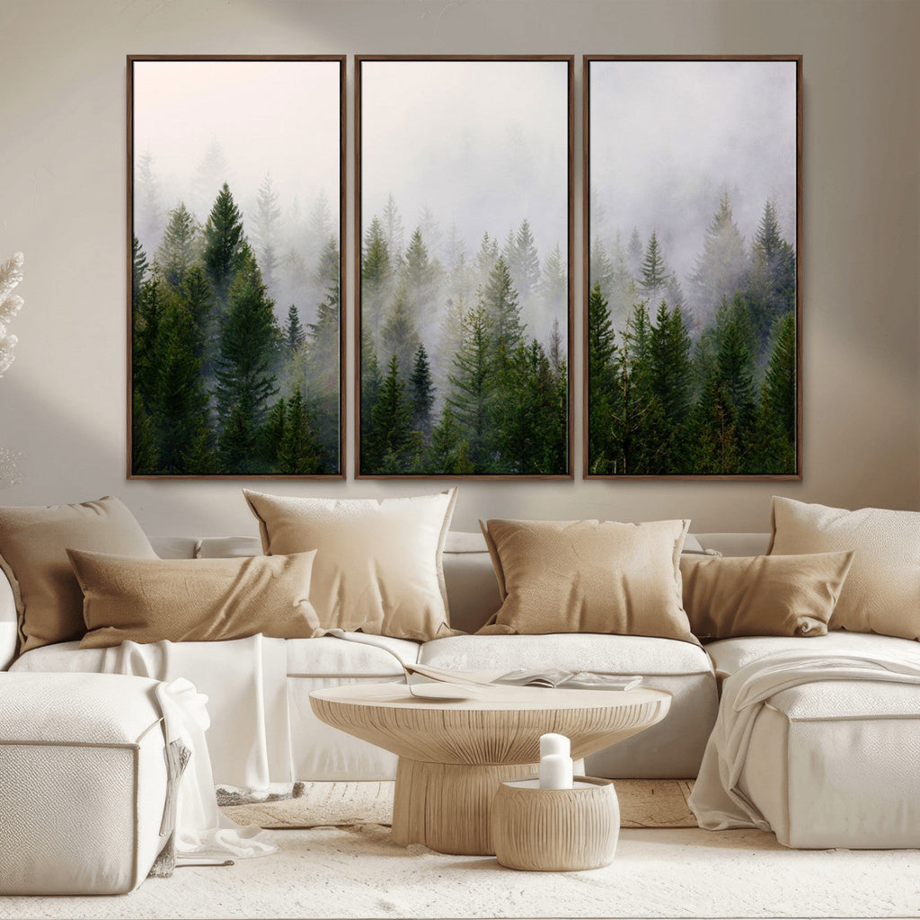 Forest Wall Art Canvas Print | Foggy Forest Wall Art | Pine Wood Forest Print