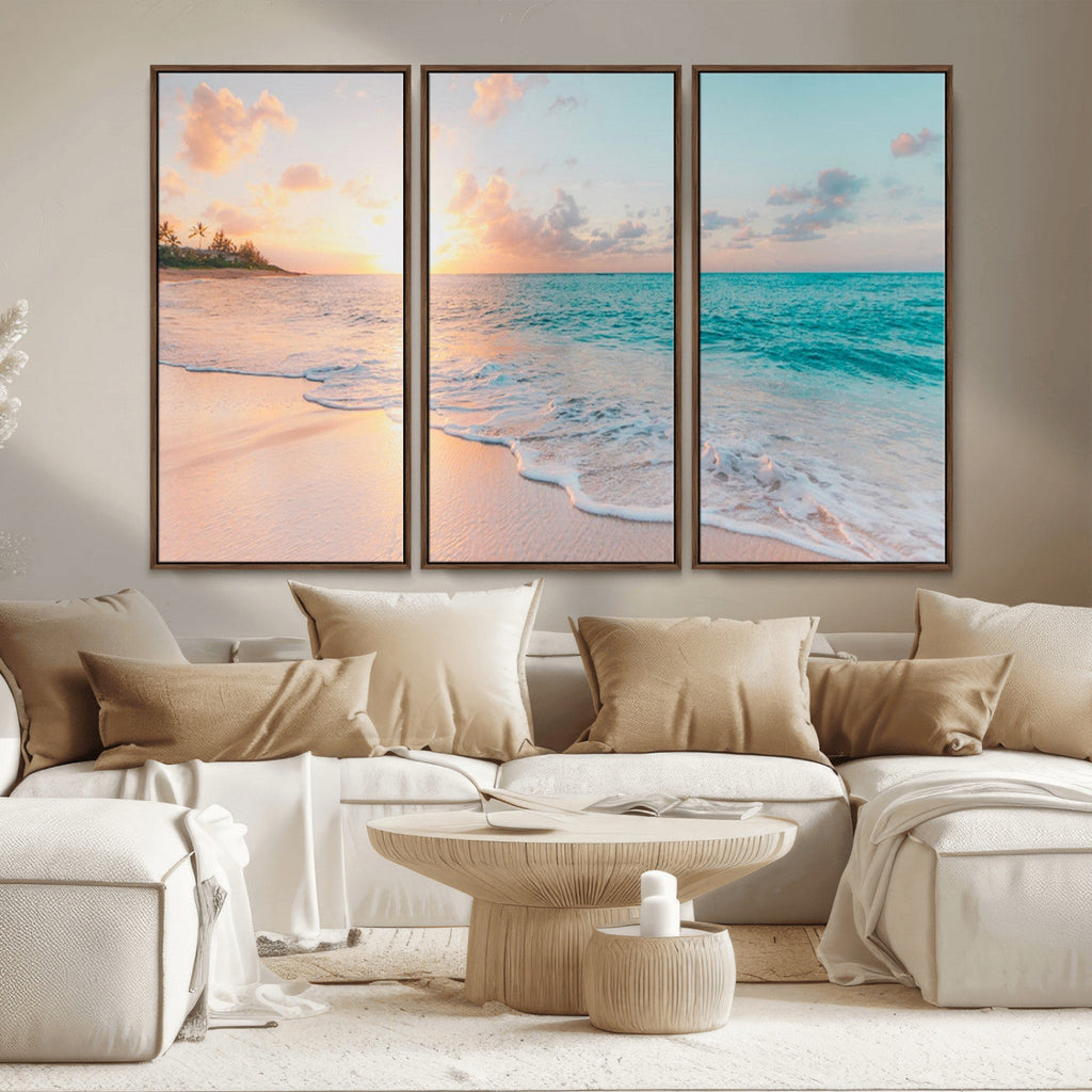 Beach Wall Art, Stunning Ocean Sunset Canvas Print with Coastal Design for Relaxing Home Decor
