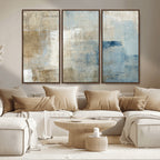 Abstract Blue and Beige Wall Art, Modern Minimalist Canvas Print Set