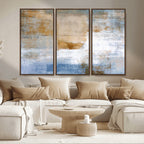 Blue Multi Panel Abstract Wall Art Canvas, Abstract Blue and Gold Canvas Print