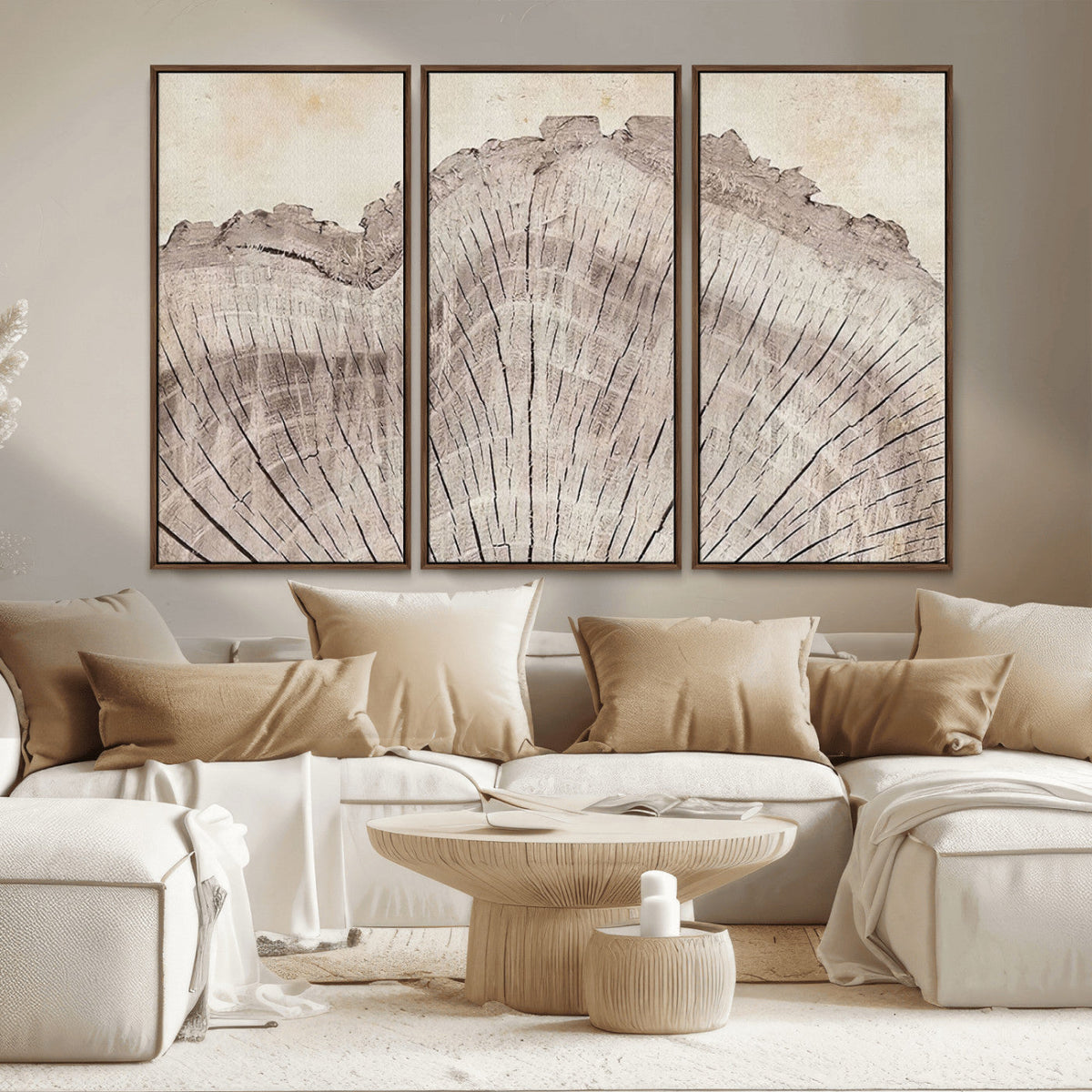 Tree Ring Wall Art Triptych, Rustic Wood Ring Canvas Print
