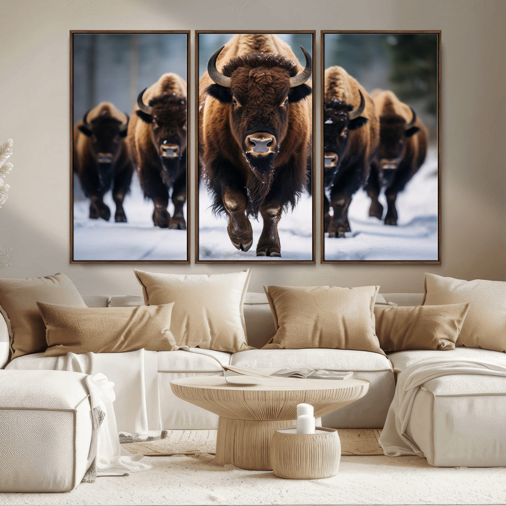 Buffalo Wall Art Canvas Print, American Bison Herd Wall Art