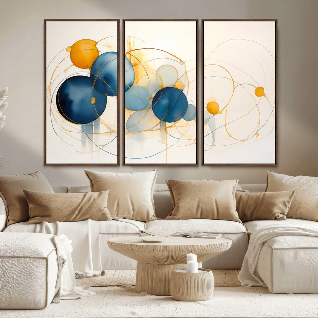 Geometric Blue Orange Abstract Wall Art Canvas, Geometric Blue Orange Canvas Print