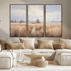 Golden Fields Wall Art Print Canvas | Serene Minimalist Landscape for Farmhouse Decor