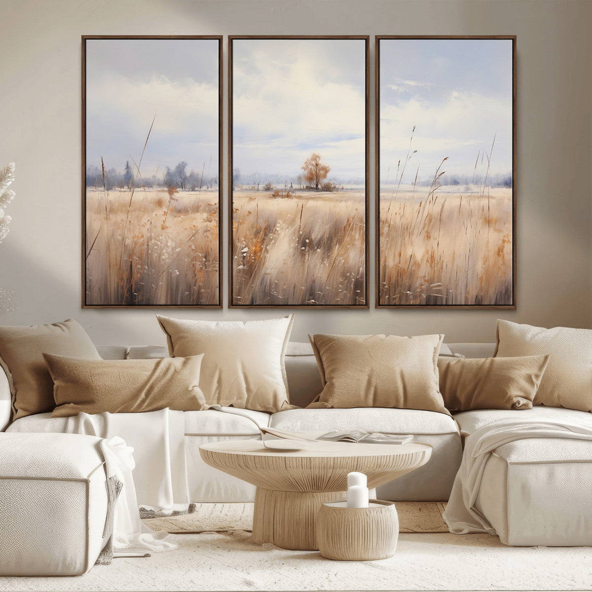 Golden Fields Wall Art Print Canvas | Serene Minimalist Landscape for Farmhouse Decor