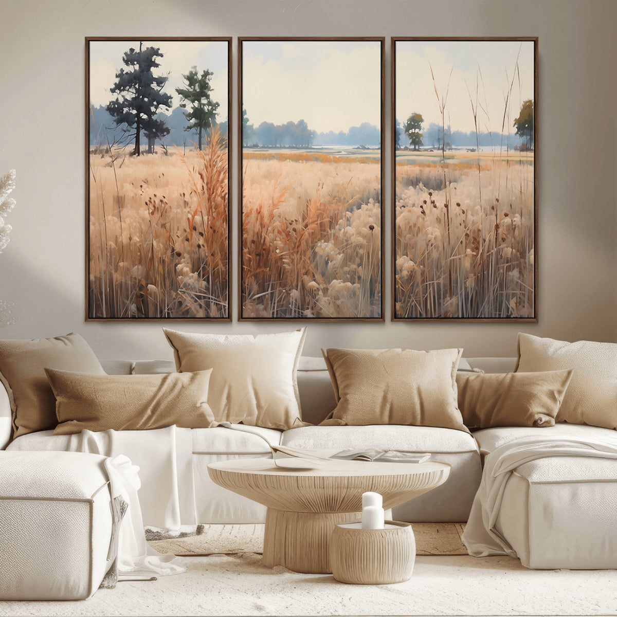 Golden Fields Canvas Wall Art Print | Serene Minimalist Landscape for Modern Decor