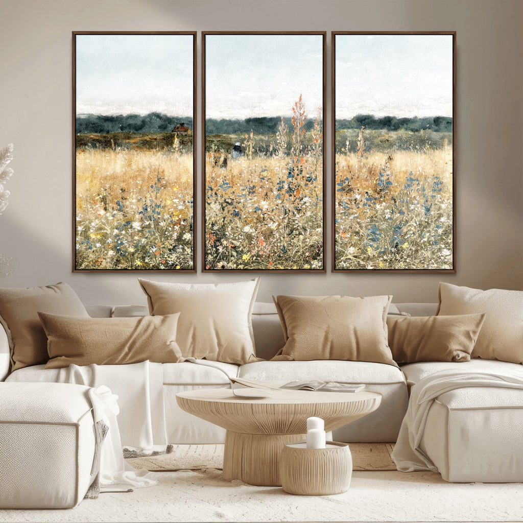 Wildflower Field Wall Art Canvas | Nature-Inspired Landscape Canvas Print for Living Room or Office