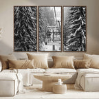 Winter Ski Lift Black and White Canvas Wall Art | Alpine Escape in Minimalist Style