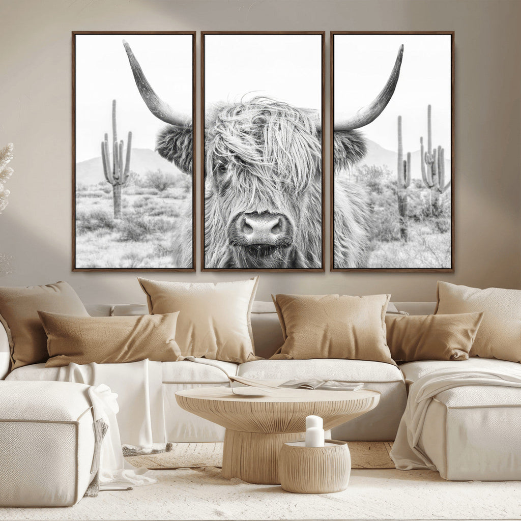 Rustic Charm, Cow Longhorn Black White Bighorn Wall Art
