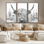 Rustic Charm, Cow Longhorn Black White Bighorn Wall Art