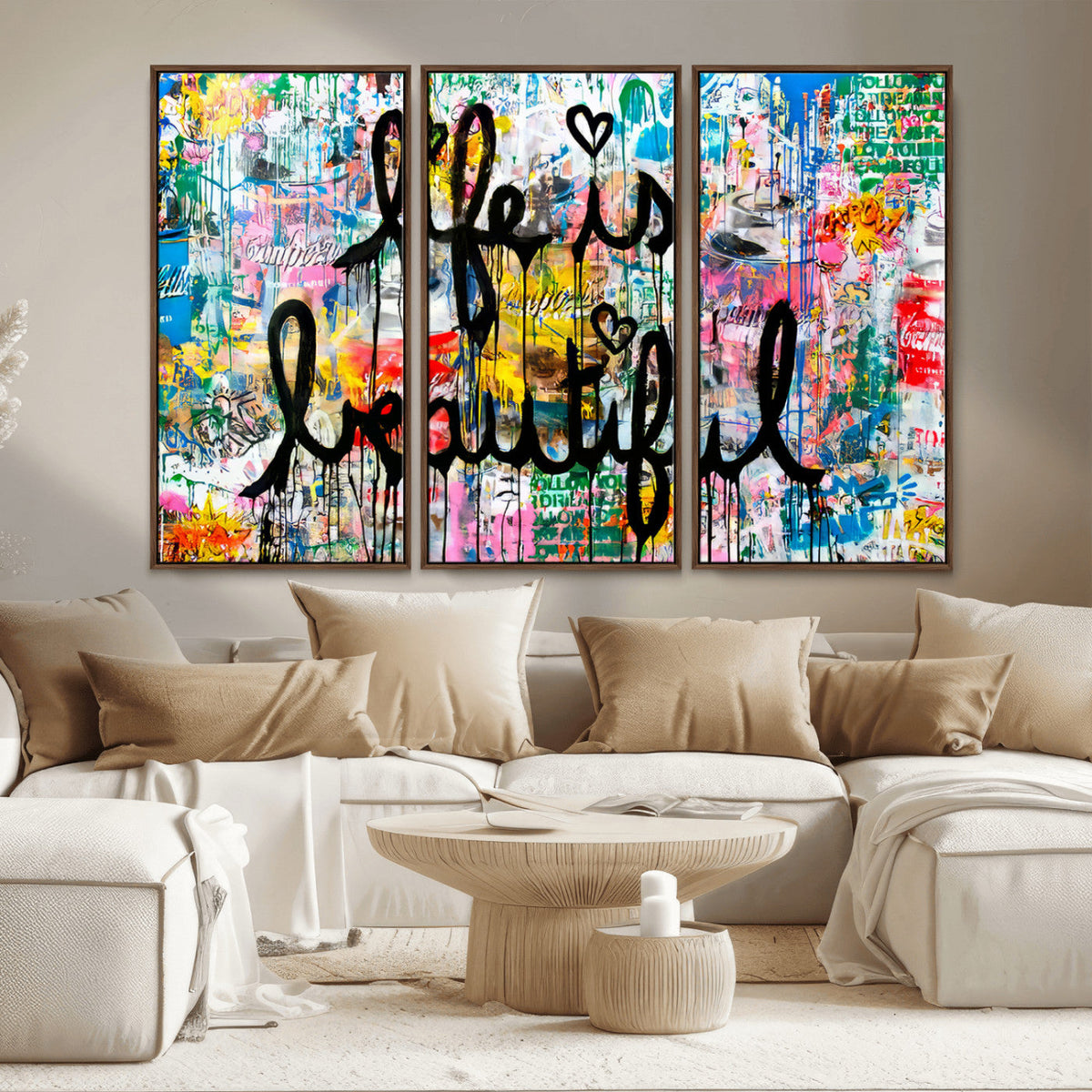 Life Beautiful Art Print | Banksy Graffiti Wall Art Canvas Print