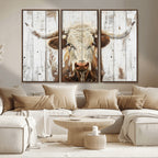 Rustic Longhorn Bull Wall Art Canvas Set