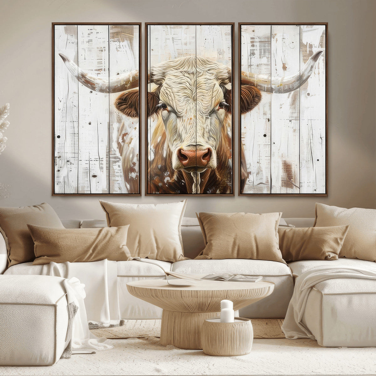 Rustic Longhorn Bull Wall Art Canvas Set