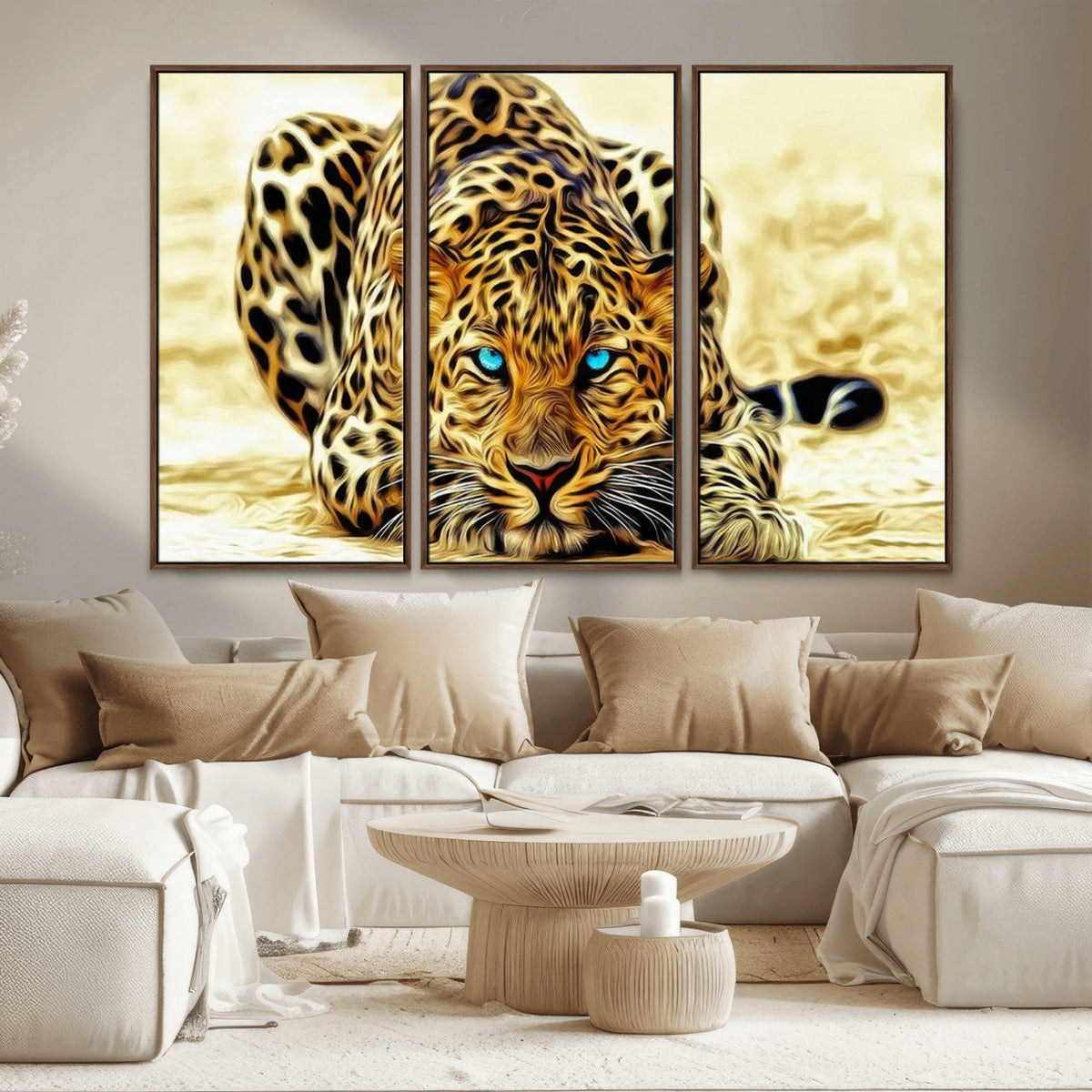 Blue-Eyed Leopard Canvas Wall Art, Framed Animal Print, Fierce and Bold Decor for Living Rooms