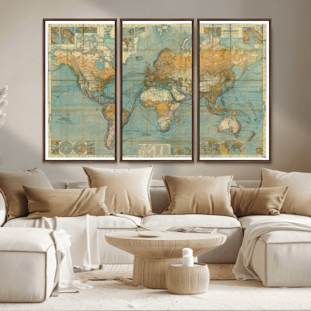 Push Pin World Map Canvas Print | Travel Tracker Wall Art for Couples