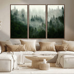 Misty Forest Wall Art | Tranquil Green Woodland Canvas Print
