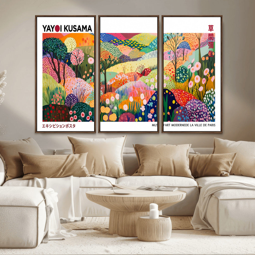 Framed Yayoi Kusama 1986 Wall Art Print | Japanese Wabi Sabi Vibrant Abstract Landscape Canvas