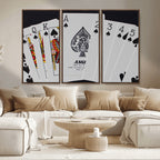 Poker Wall Art - Playing Cards Canvas Wall Art Print - Ace of Spades and Royal Flush Design