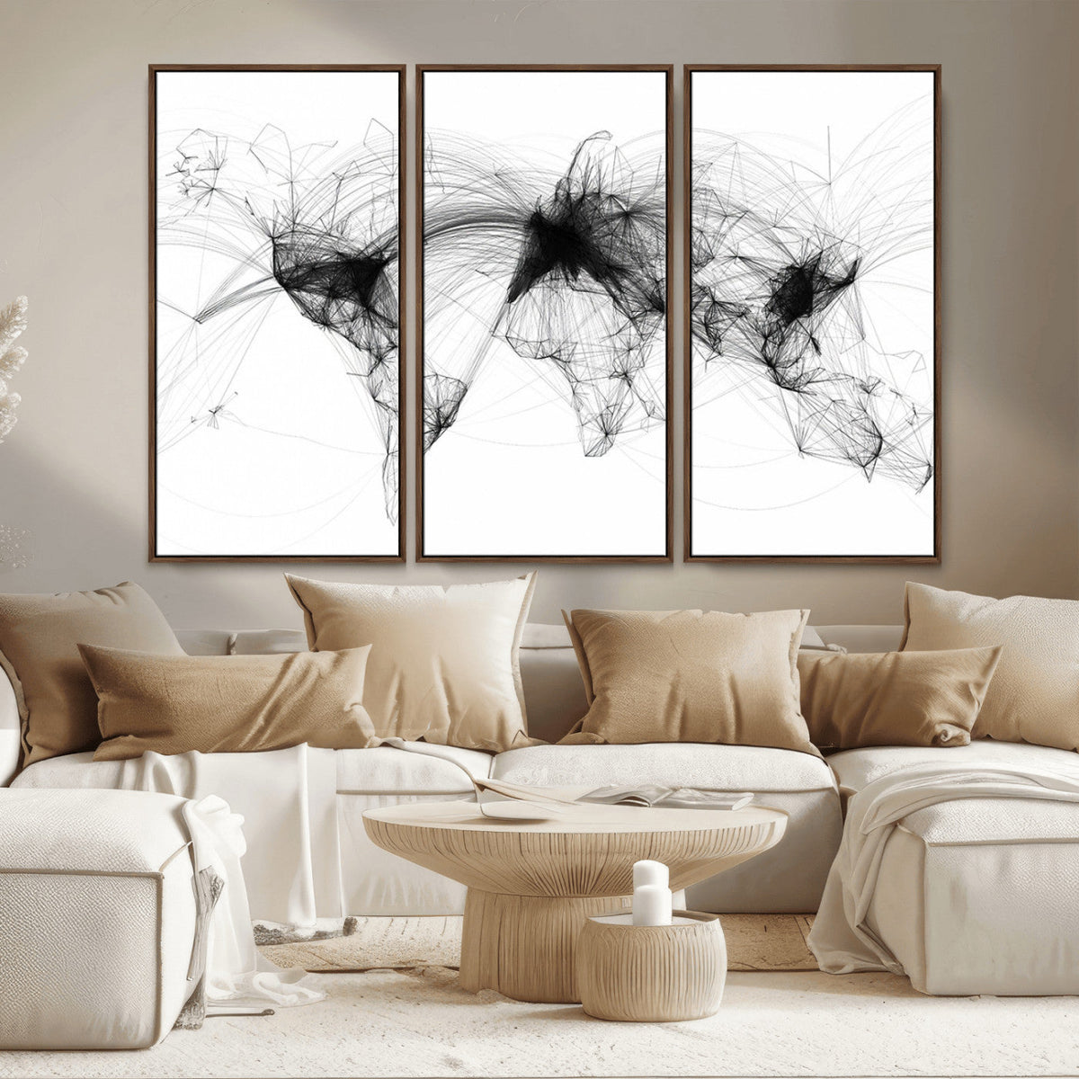 Abstract World Map Wall Art | Framed Geometric Line Canvas