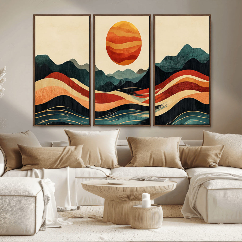 Mountain Triptych Wall Art Canvas Print | Western Boho Pine Tree Nature Print