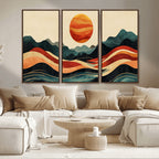Mountain Triptych Wall Art Canvas Print | Western Boho Pine Tree Nature Print
