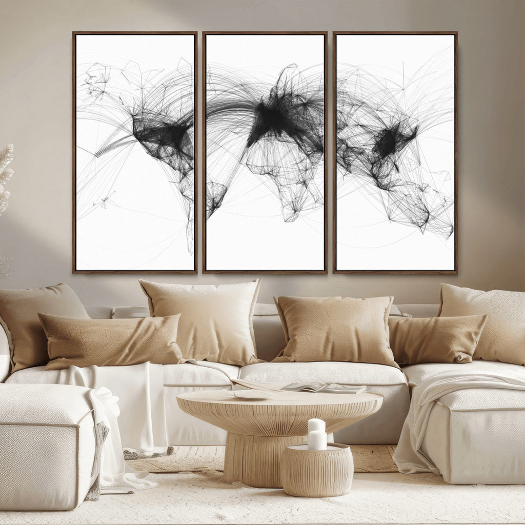 Flight Routes Air Traffic Map Canvas Wall Art, World Flight Routes Print