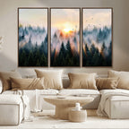 Abstract Forest Wall Art, Serene Nature Canvas Print with Misty Forest Design for Modern Home Decor