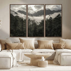 Moody Forest Wall Art | Framed Mountain Fog Canvas Artwork