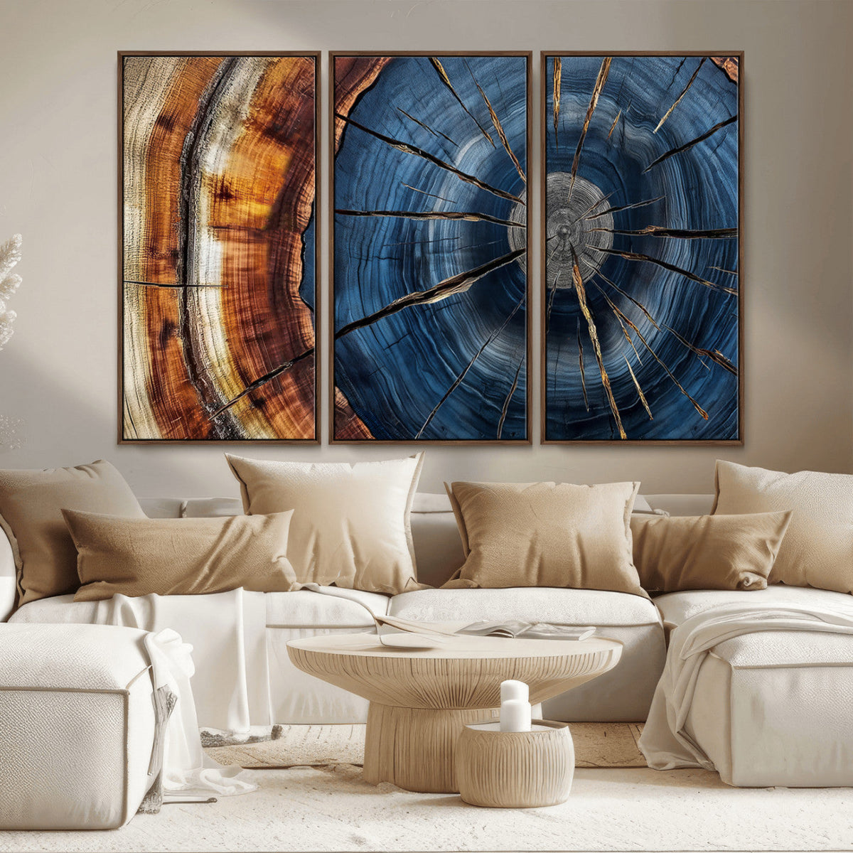 Framed Abstract Tree Ring Wall Art Print, Natural Rustic Wood Grain Canvas Print